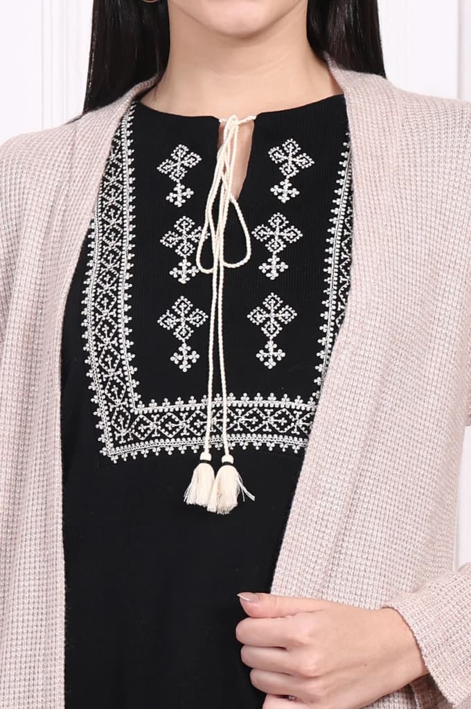 Beige Solid Rayon Winter Trench Jacket — photo 3