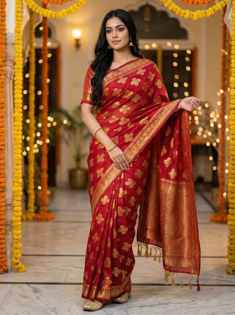 MIMOSA Women's Woven Design Mysore Silk Style Crepe Saree with Blouse Piece - Maroon ( SA00003122MRFREE ) — Default Title