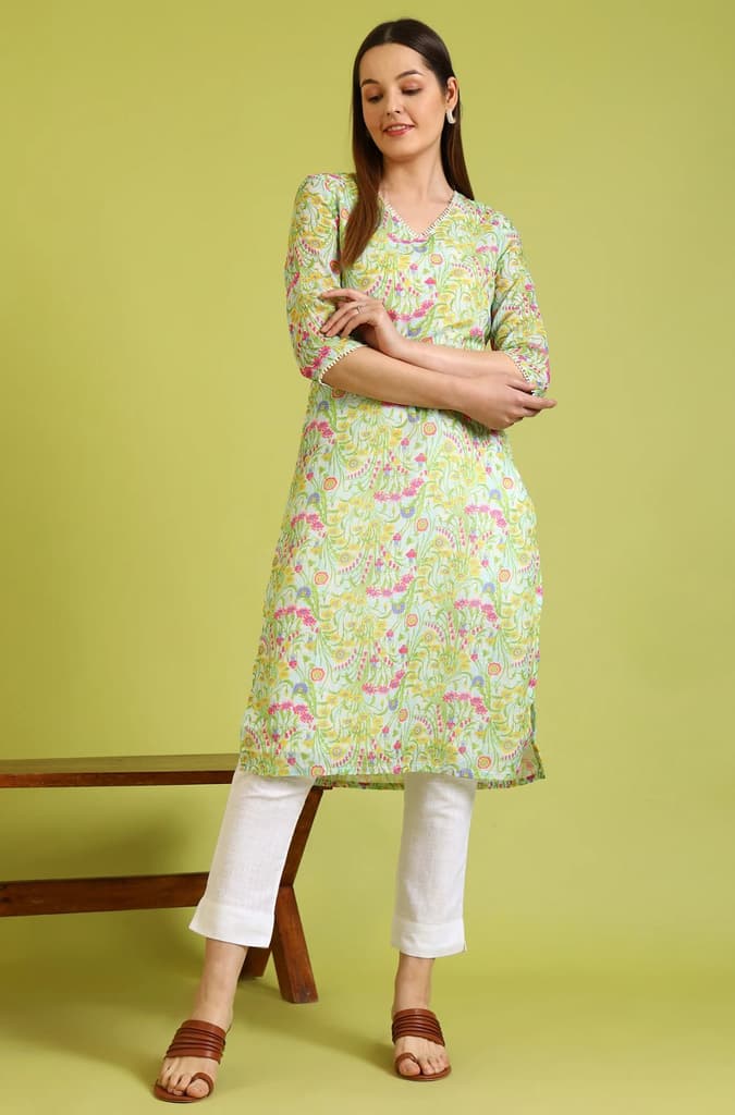 Floral Printed Lace Straight Pure Cotton Kurta — photo 3