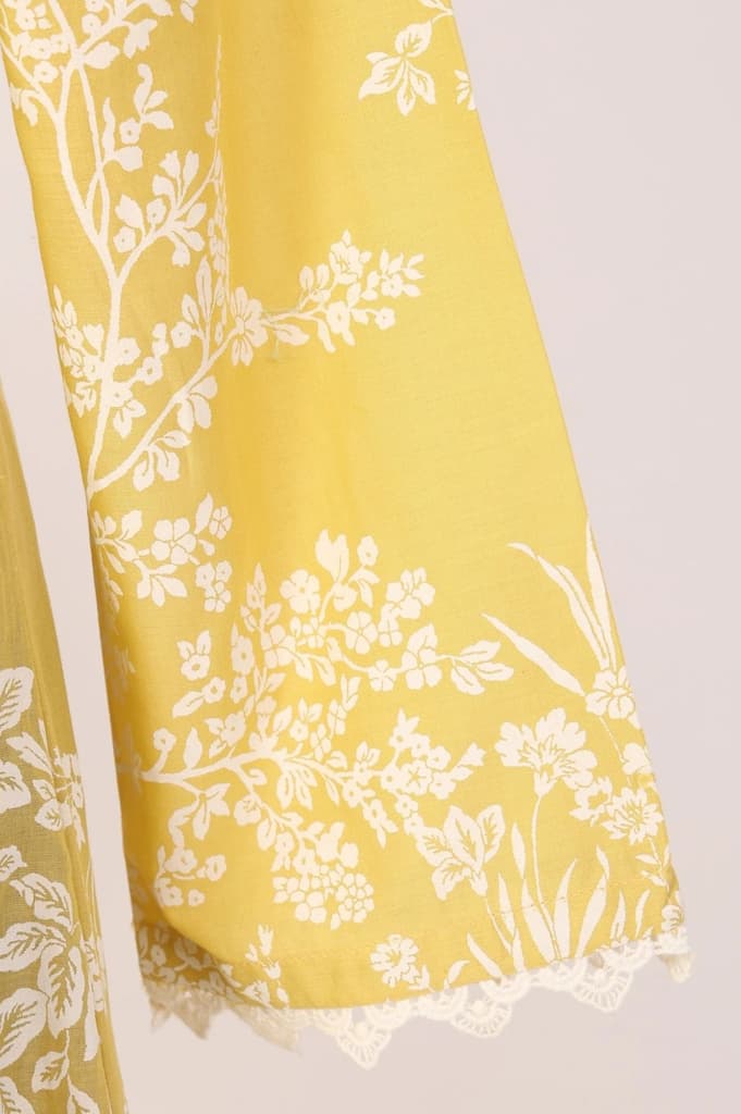 Yellow Floral Printed Lace Pure Cotton A-line Kurta — photo 6