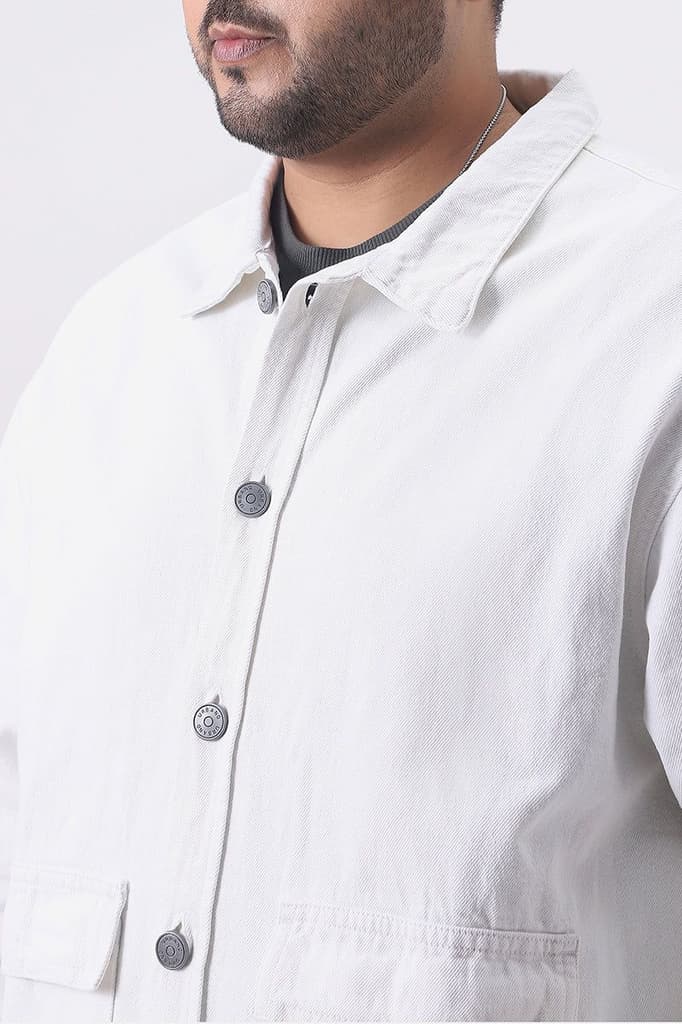 Plus Men's White Relaxed Fit Full Sleeve Utility Denim Jacket — photo 6