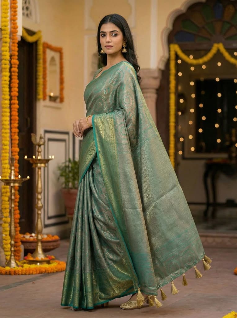 MIMOSA Women's Woven Design Banarasi Style Art Silk Saree with Blouse Piece - Rama ( SA00003126RMFREE ) — photo 2