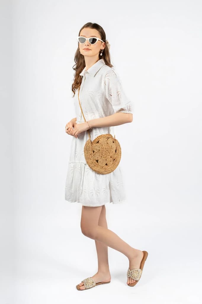 White Cotton Schiffly Fit & Flare Dress — photo 5
