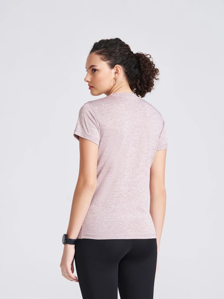 Women's Mauve Self Design Round Neck T-Shirt — photo 5