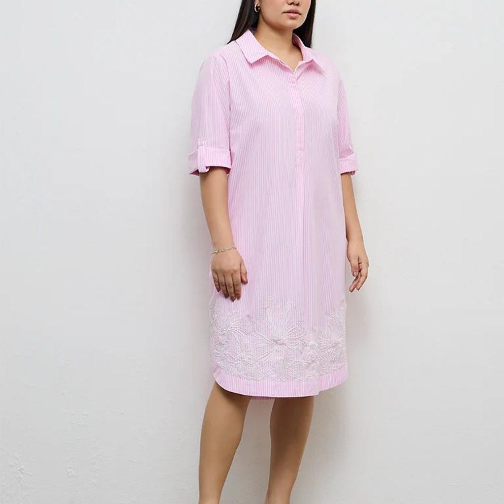 Gia Pink Striped Cotton A-Line Dress