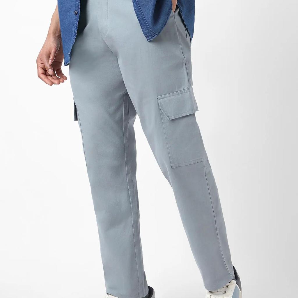 Men's Light Blue Regular Fit Solid Cargo Chino Pant with 6 Pockets Stretchable