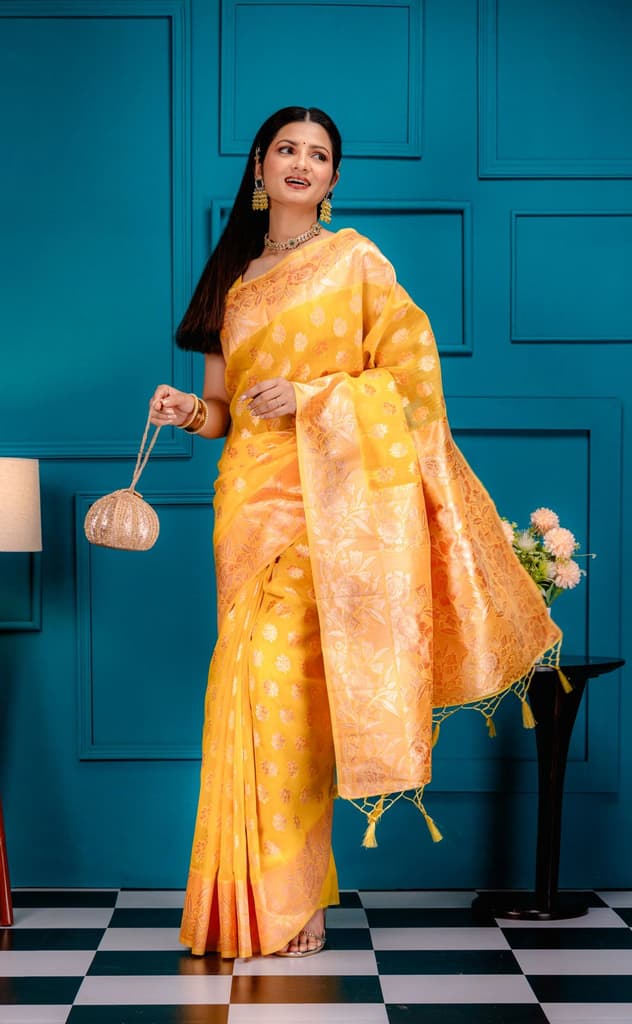 Mimosa Women's Woven Design Banarasi Style Art Silk Saree With Blouse Piece : SA00001804GDFREE — photo 5