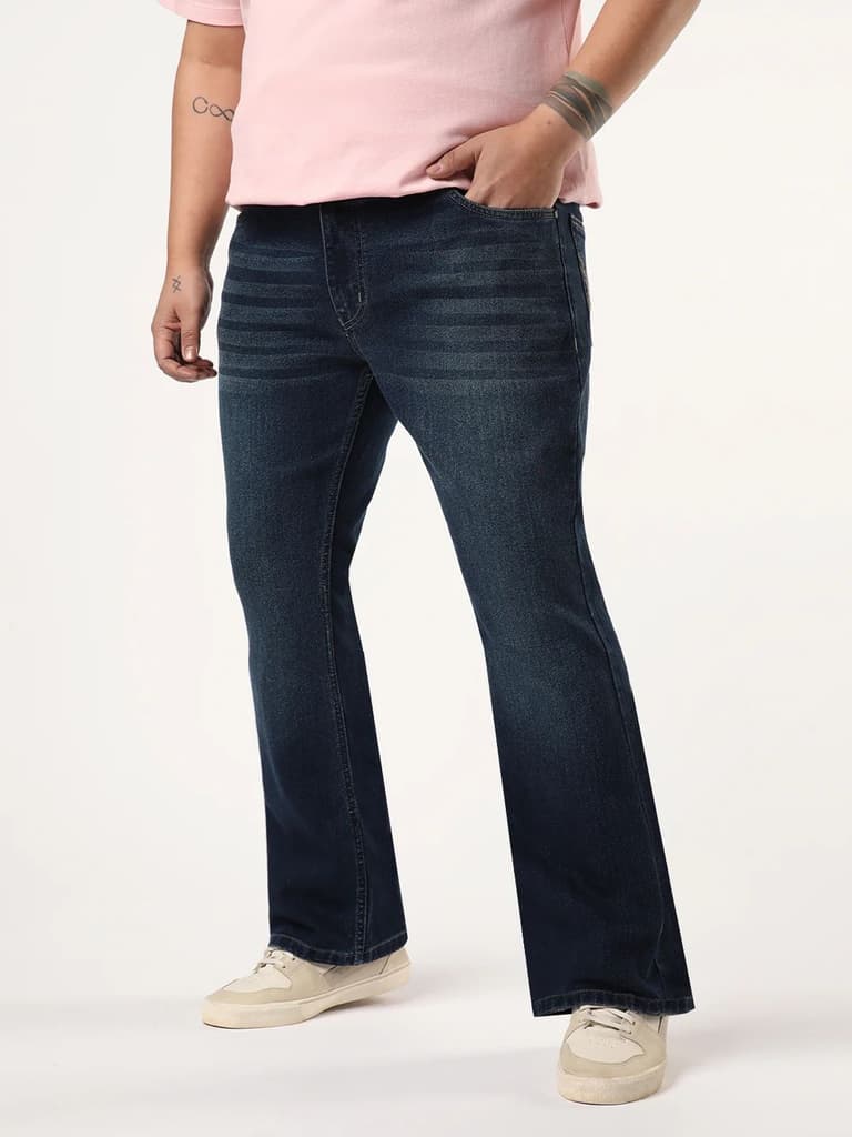 Plus Men's Blue Bootcut Fit Mid Rise Heavy Washed Jeans Stretchable — photo 2