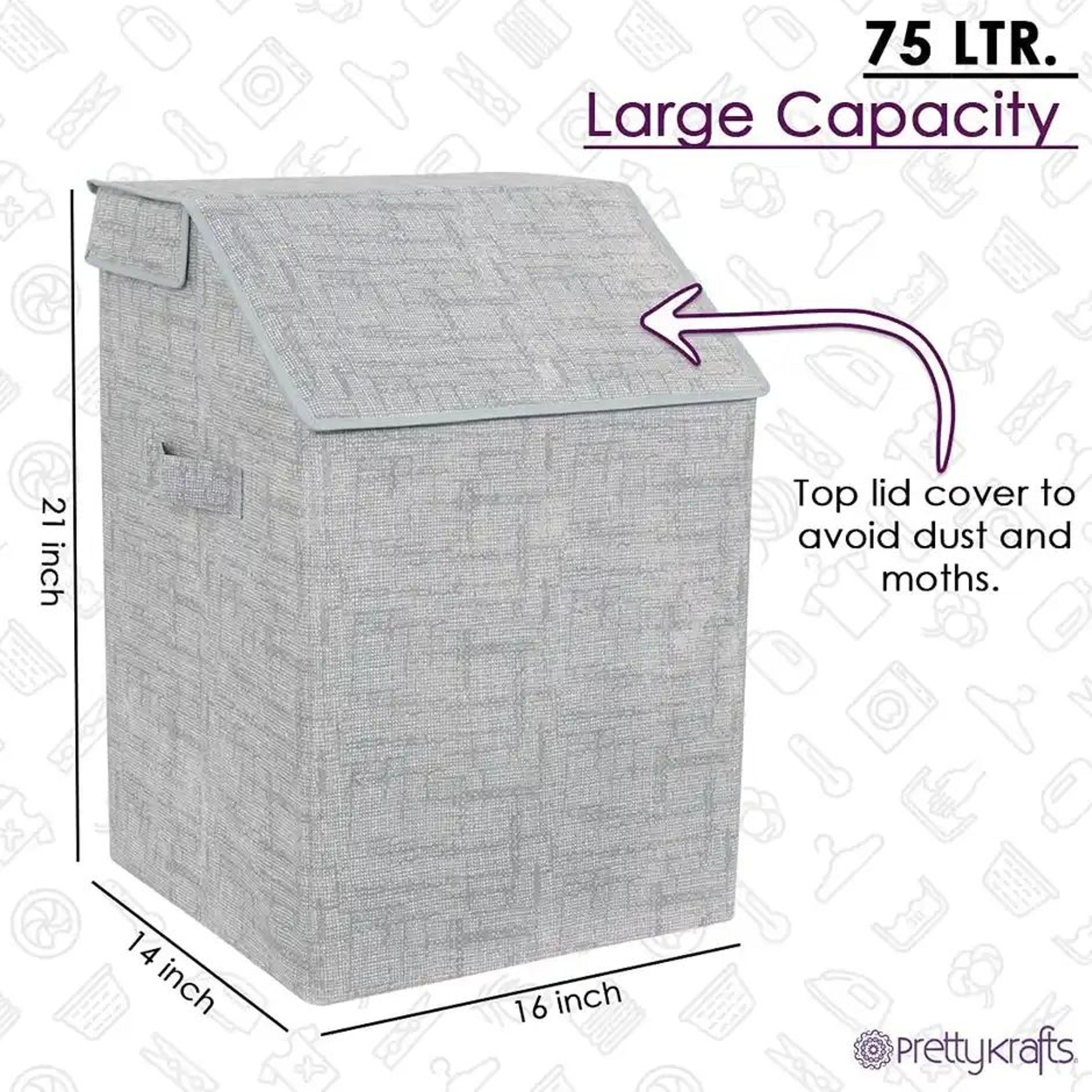 Prettykrafts 75L Laundry Square Basket Bag/Foldable/Multipurpose/Carry Handles/(Single) Jute Grey