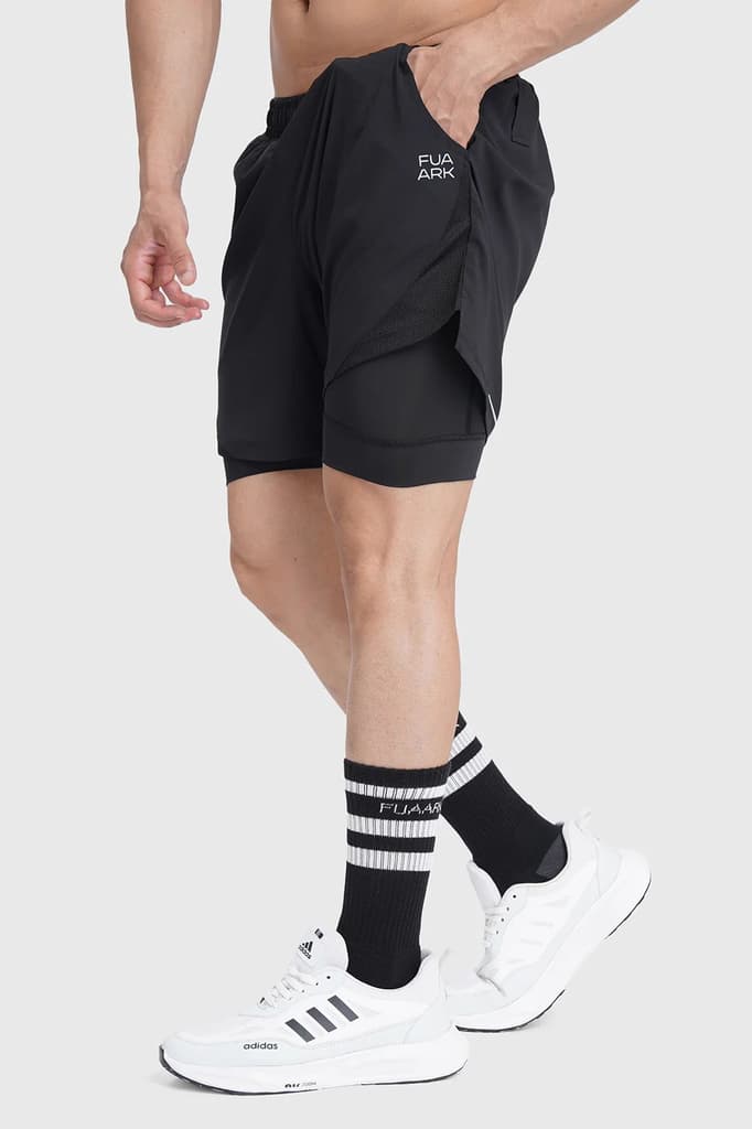 2 in 1 Mesh Shorts Black With Black — S