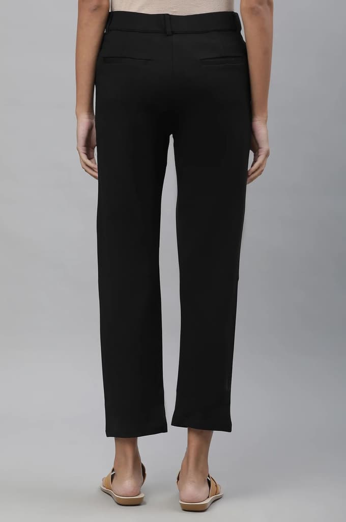 Black Solid Slim Fit Trousers With Elasticated Waist — photo 3
