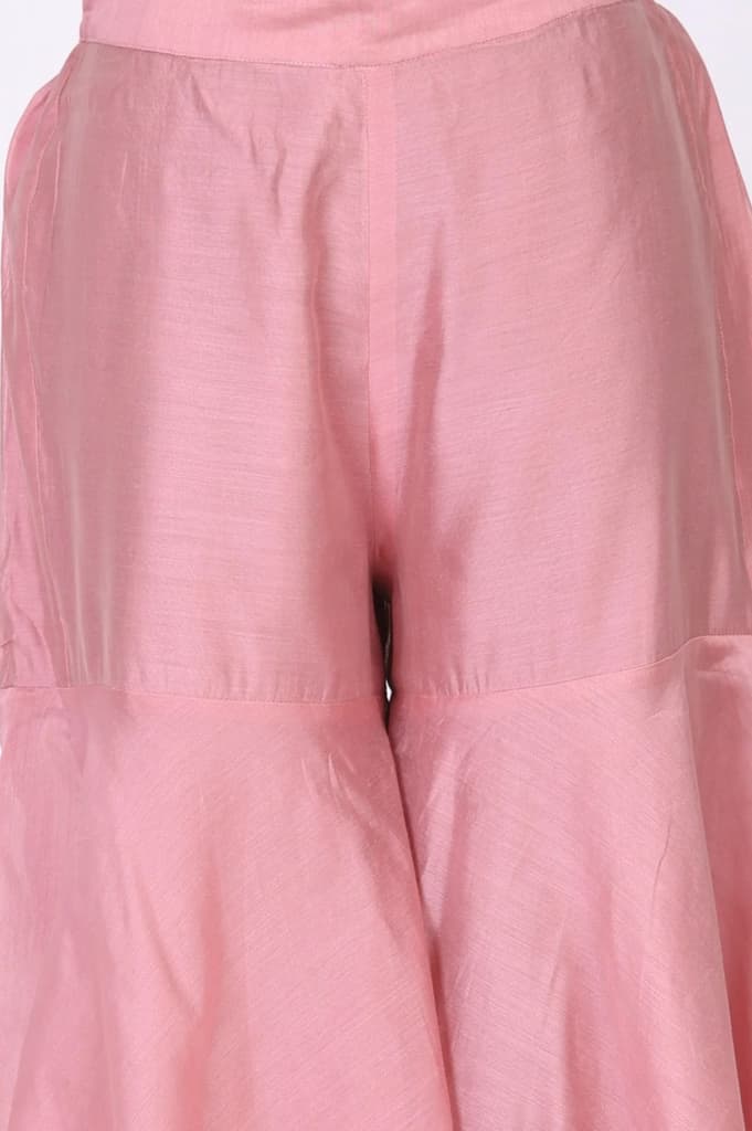 Pink Thread Embroidered Chanderi Noodle Straps Straight Kurta with Sharara and Dupatta Set — photo 7