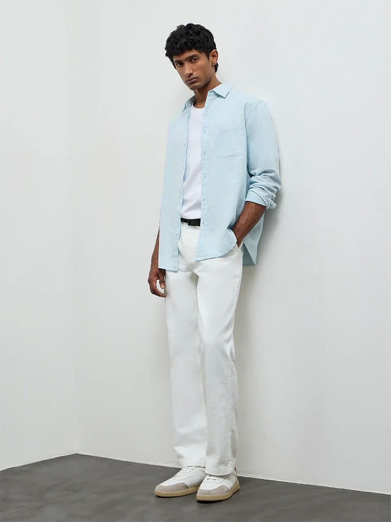 WES Casuals Light Teal Relaxed Fit Cotton-Blend Shirt — photo 2