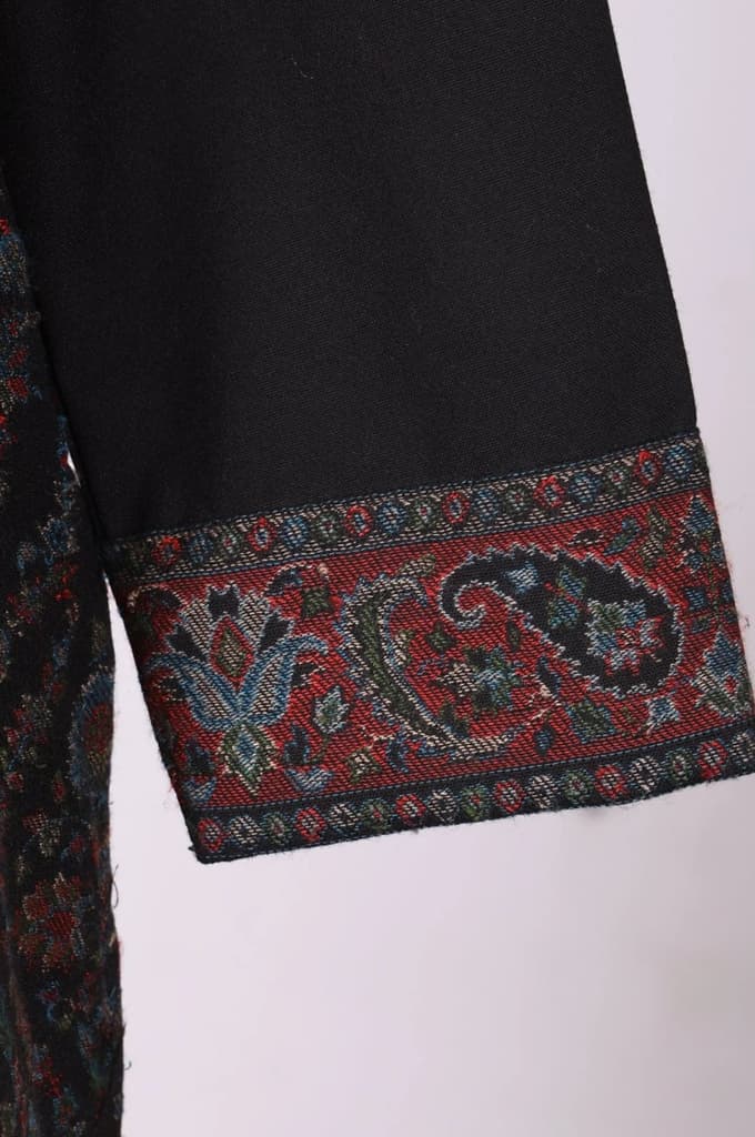 Black Paisley Yarn Dyed Winter Straight Kurta with Pants and Dupatta Set — photo 7