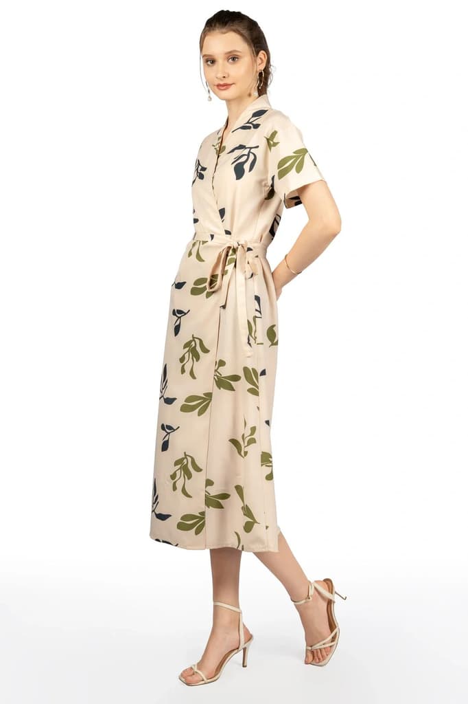Beige Tropical Print Midi Dress — photo 4