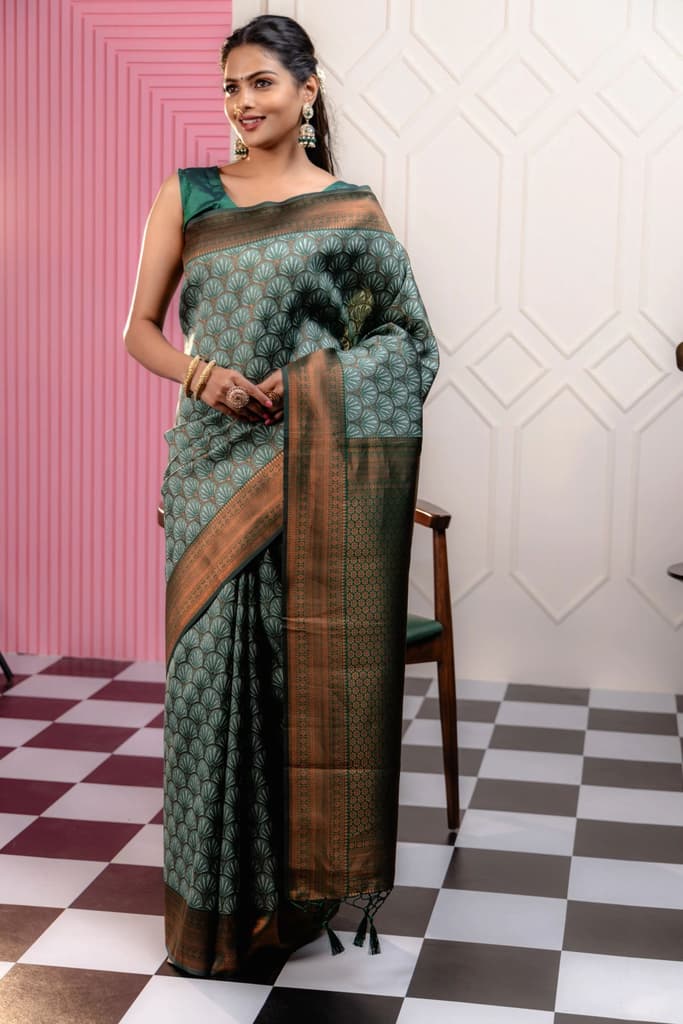 Mimosa Women's Woven Design Kanjivaram Style Art Silk Saree With Blouse Piece : SA00001790PSFREE — Pista
