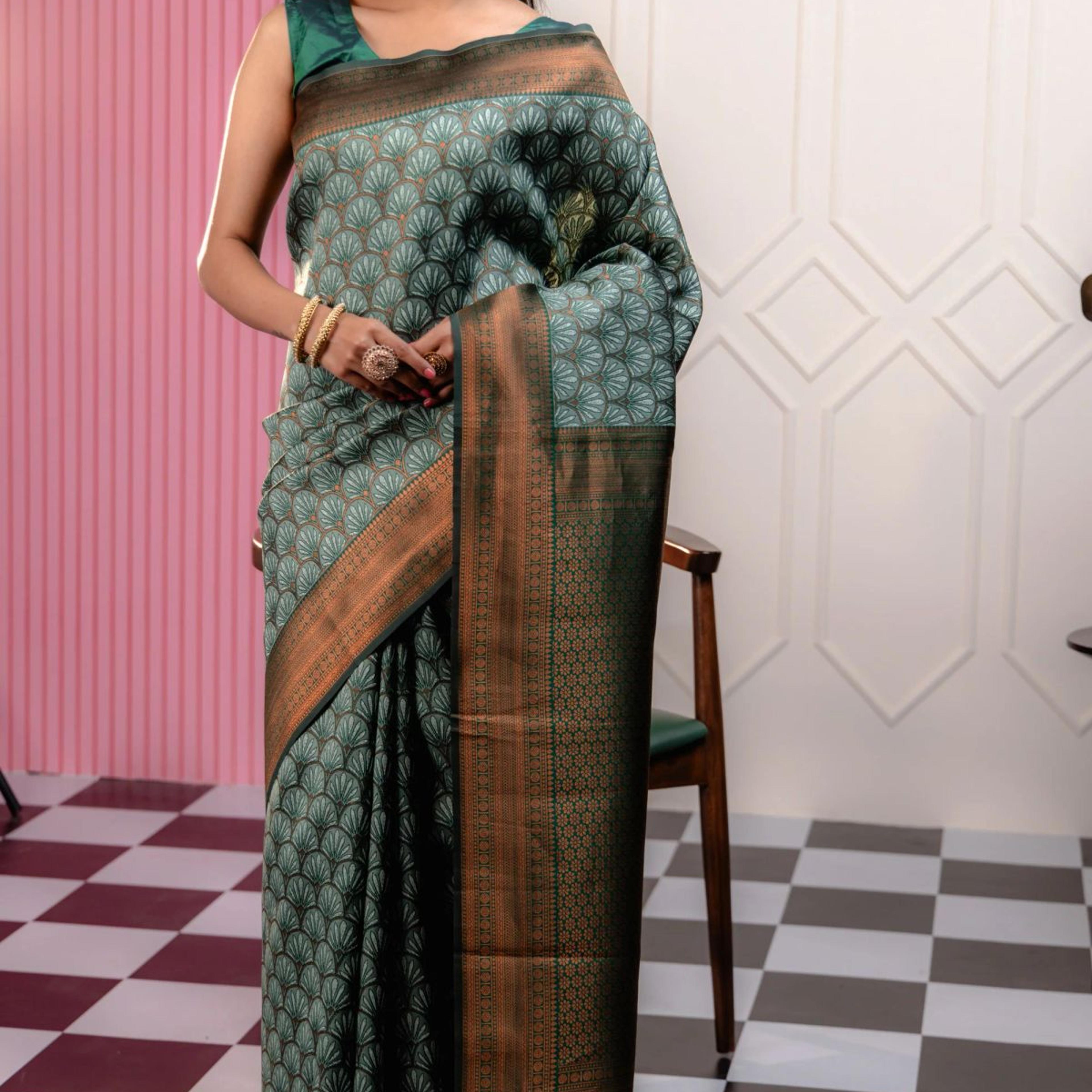 Mimosa Women's Woven Design Kanjivaram Style Art Silk Saree With Blouse Piece : SA00001790PSFREE