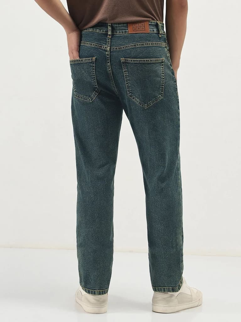 Men's Blue Straight Fit Heavy Washed Jeans Stretchable — photo 3