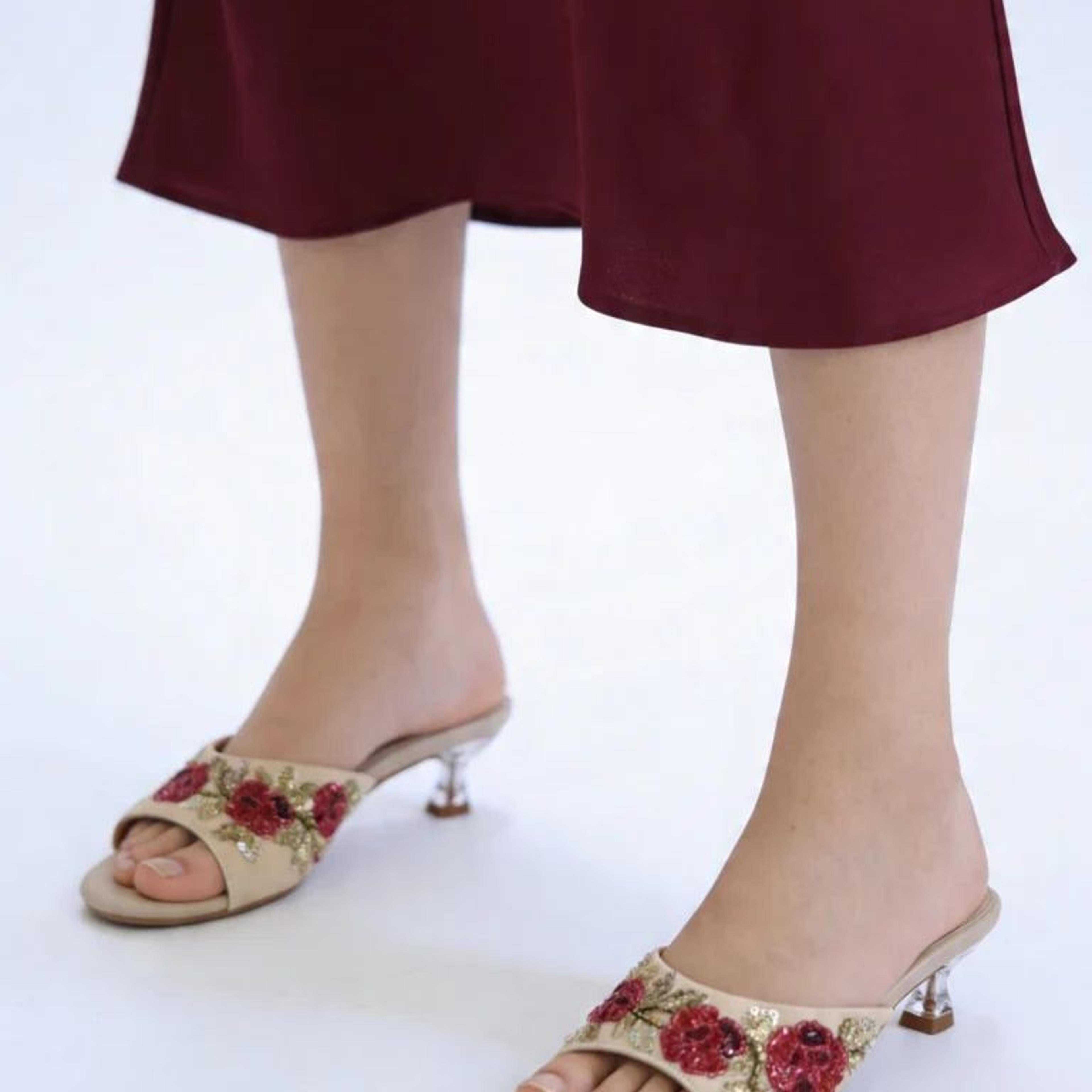 LUNA BLU Ivory Floral Embroidered Heel Sandals