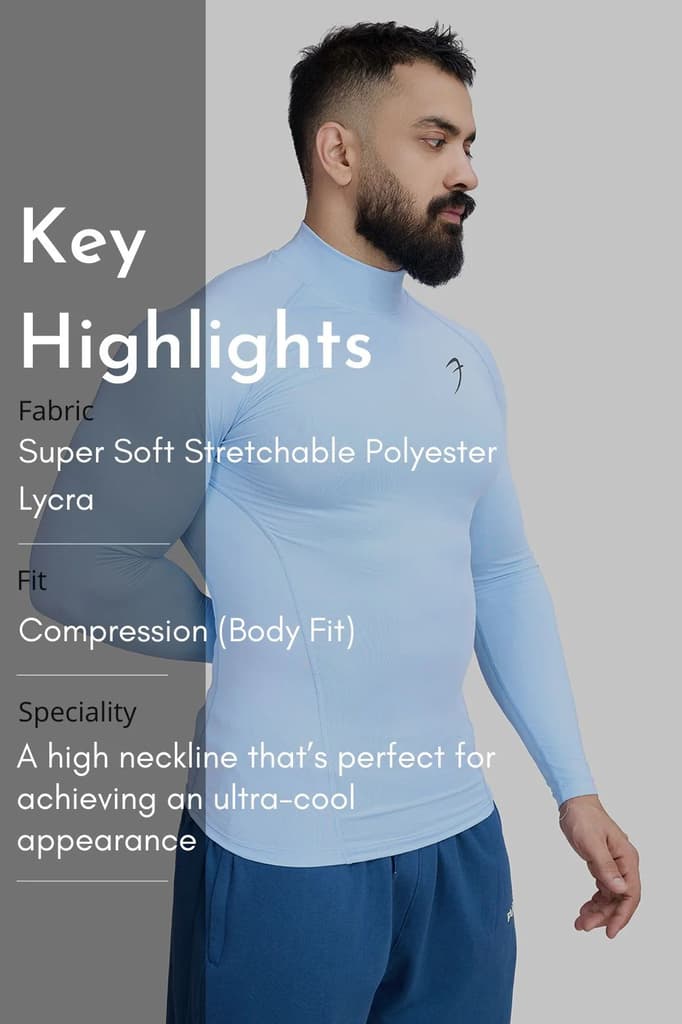 High Neck Compression Full Sleeves T-shirt Glacial Blue — photo 7