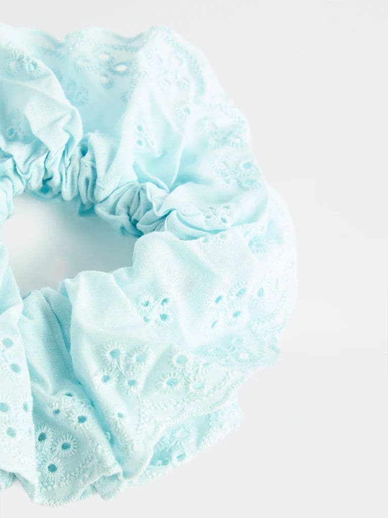 Westside Accessories Blue Embroidered Scrunchie — photo 3