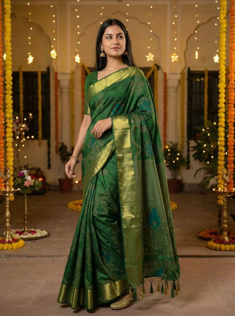 MIMOSA Women's Woven Design Mysore Silk Style Crepe Saree with Blouse Piece - Green ( SA00003135GRNFREE ) — photo 2