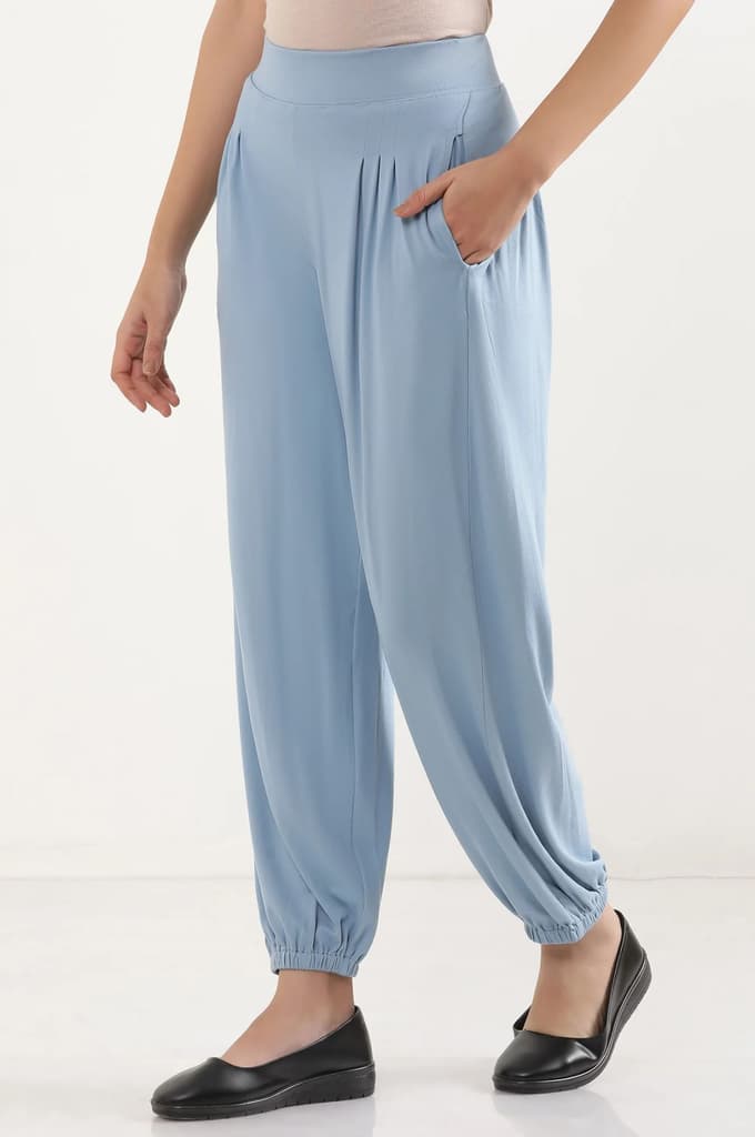 Light Blue Solid Pleated Harem Pants — photo 3