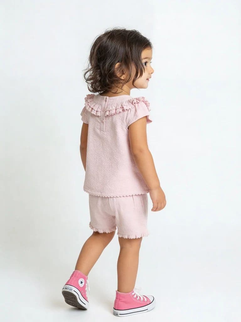 HOP Baby Girls Pink Floral Cotton Top and Shorts Set — photo 2