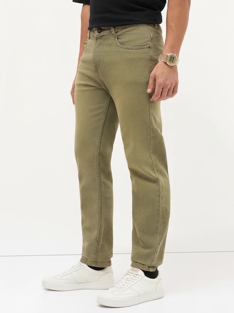 Men's Ice Grey Regular Fit Whisker Wash Yellow Tint Denim Jeans Stretchable — photo 3
