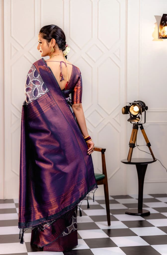Mimosa Women's Woven Design Kanjivaram Style Art Silk Saree With Blouse Piece : SA00001776GYFREE — photo 3