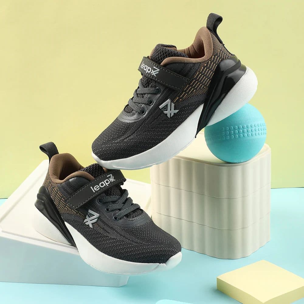 Leap7x Dark Grey Sports Lacing Running Shoes For Kids COVER-02 By Liberty — photo 4