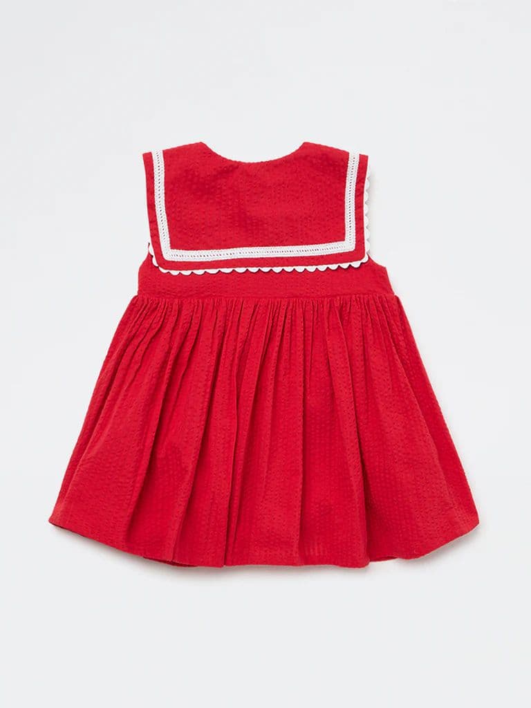HOP Baby Girls Red Seersucker Textured A-Line Cotton Dress — photo 2