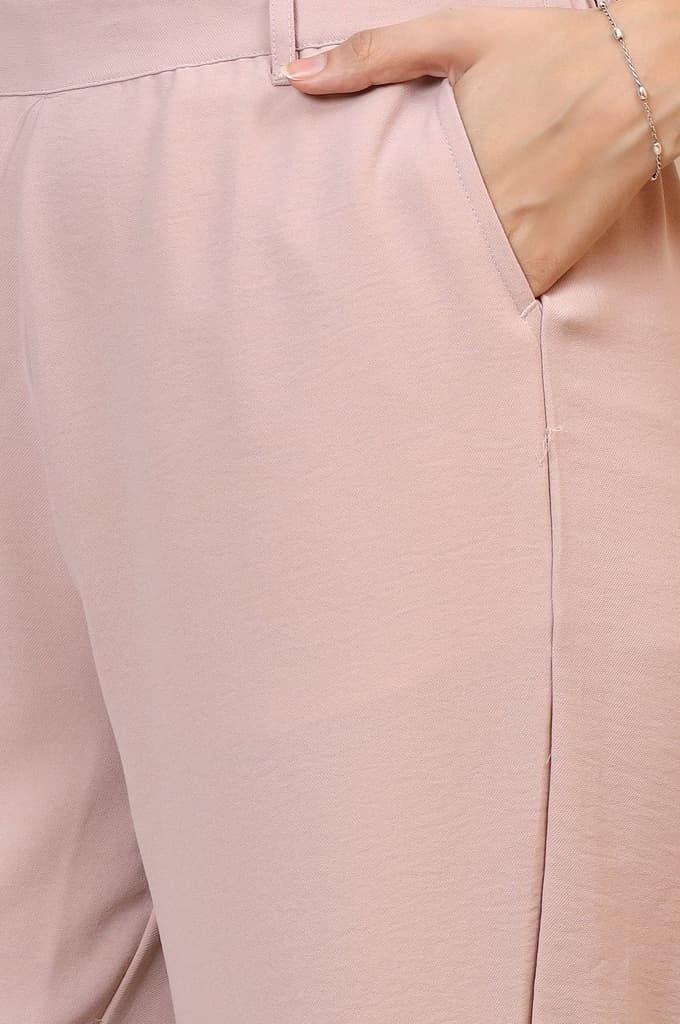 Pink Solid Straight Fit Woven Palazzo With Elasticated Waist — photo 6