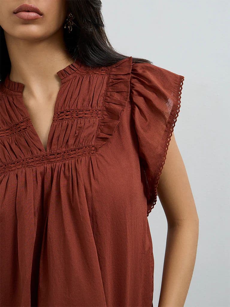LOV Rust Ruffle-Detailed Cotton Top — photo 3