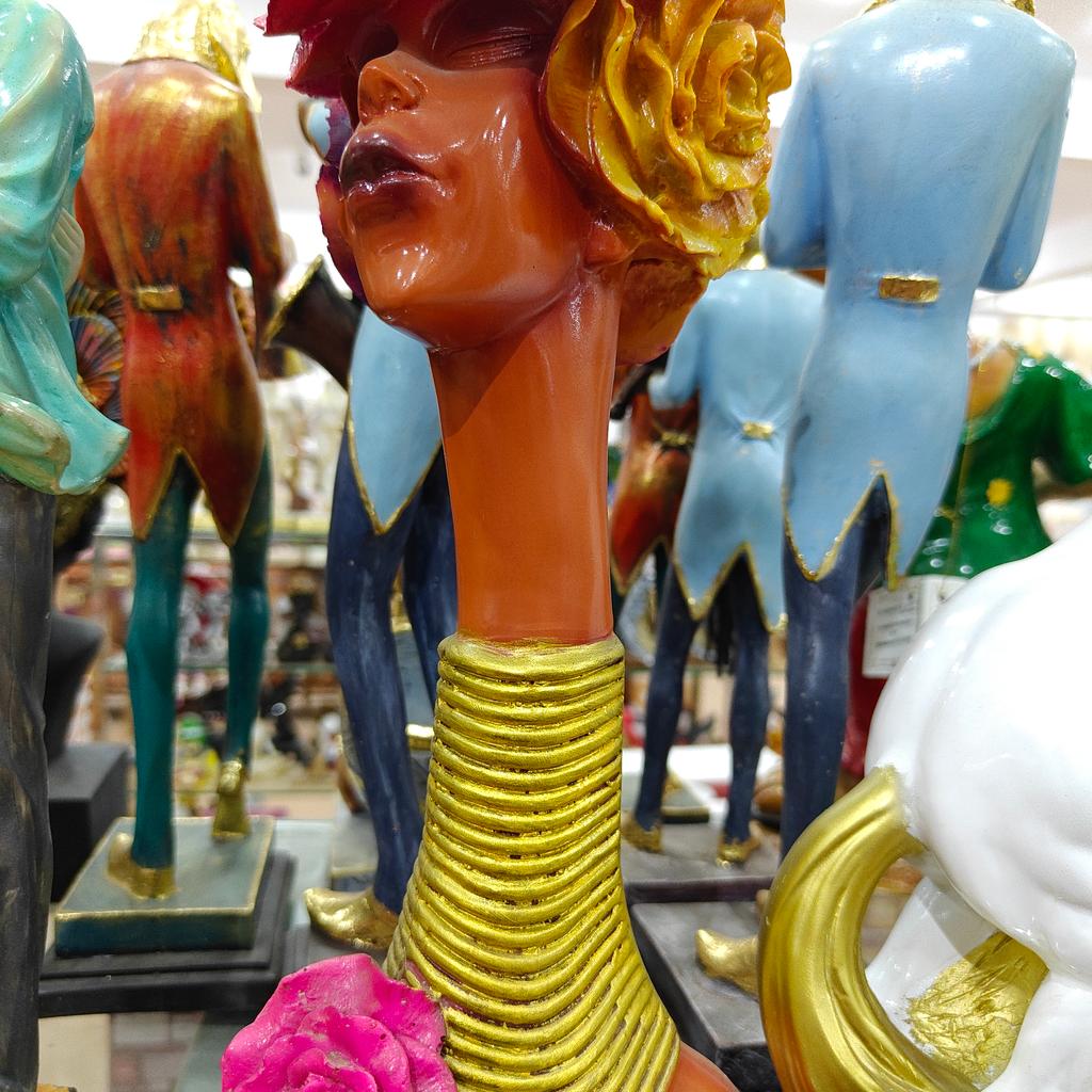 Gold Statue of Woman with Flower in Hair | Art Deco | Gold | Pink