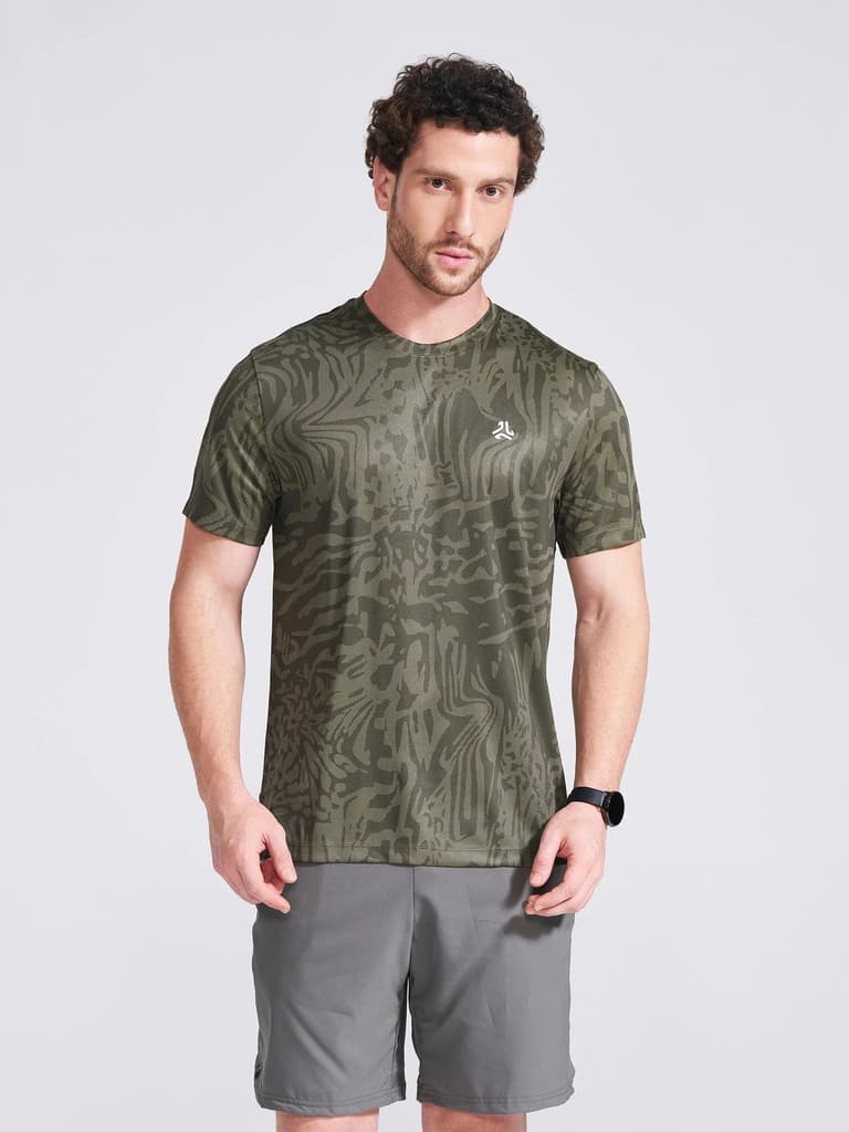 Men's Olive Printed Round Neck T-Shirt — photo 3