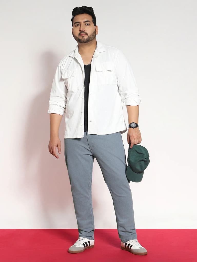 Plus Men's Light Grey Regular Fit Denim Jeans Stretchable — photo 5