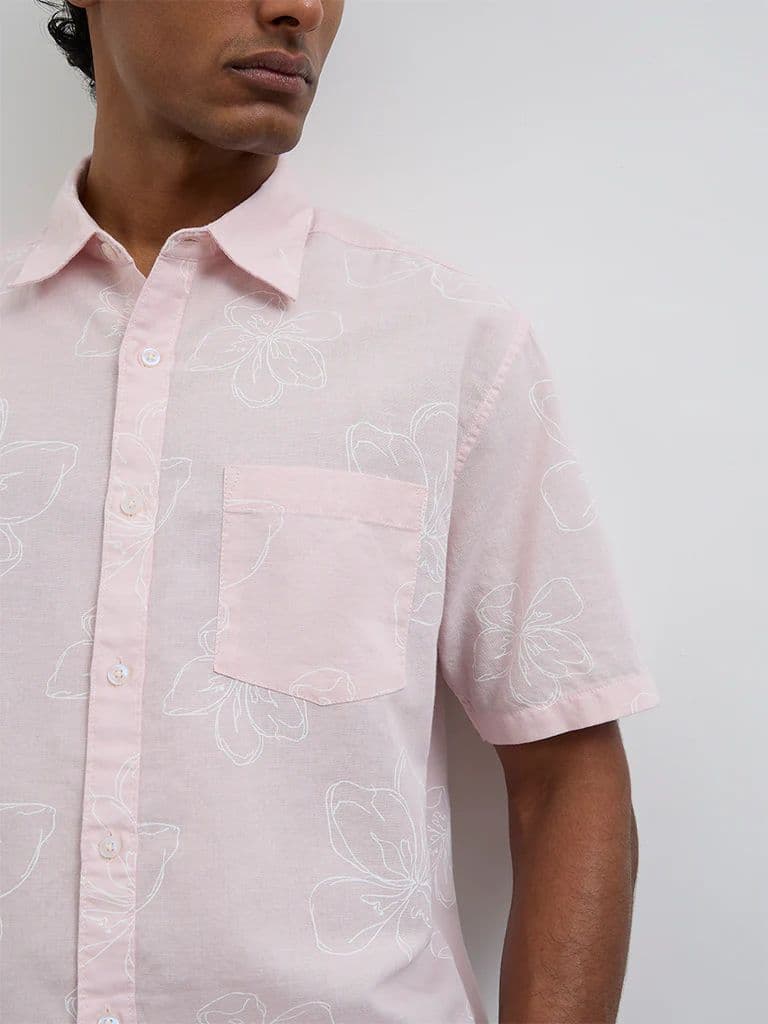 WES Casuals Light Pink Floral Relaxed-Fit Cotton-Blend Shirt — photo 3