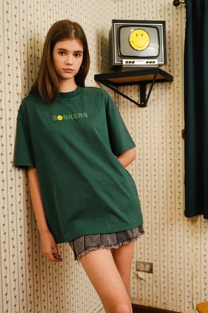 Bottle Green Smiley Originals x Bonkers Oversized T-shirt