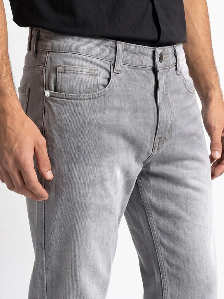 Men's Ice Grey Relaxed Fit Washed Denim Jeans Non-Stretchable — photo 5