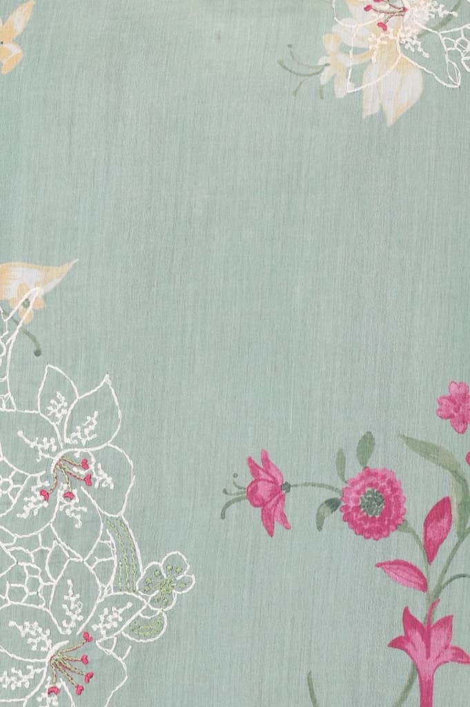Sea Green Floral Printed Embroidered Chanderi Straight Kurta — photo 2