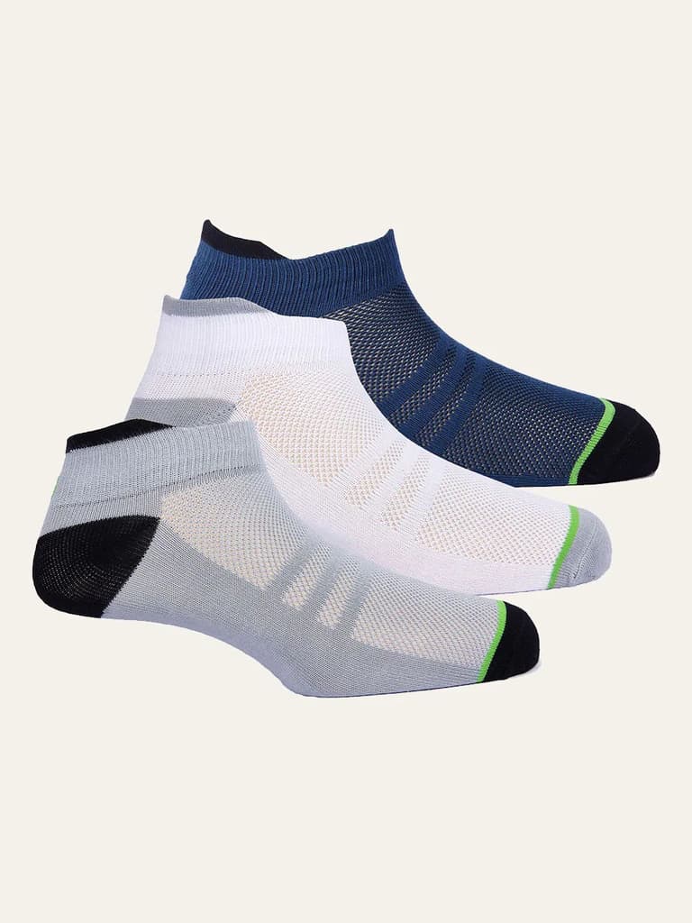 Bamboo Low Cut Socks - Pack of 3 — Navy; Light Grey; White