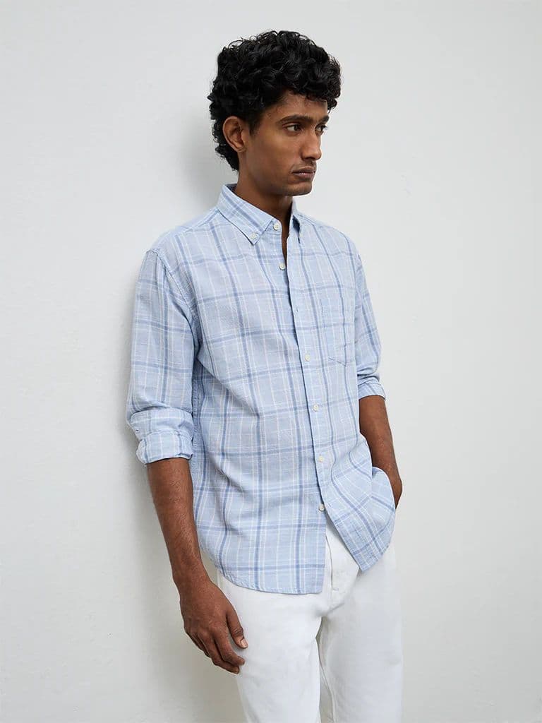 WES Casuals Light Blue Relaxed-Fit Cotton-Blend Shirt — photo 2