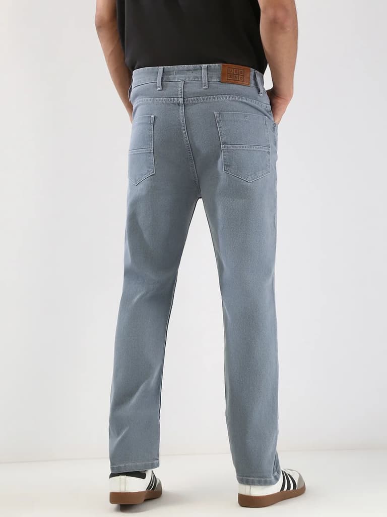 Men's Light Grey Straight Fit Washed Jeans Stretchable — photo 4
