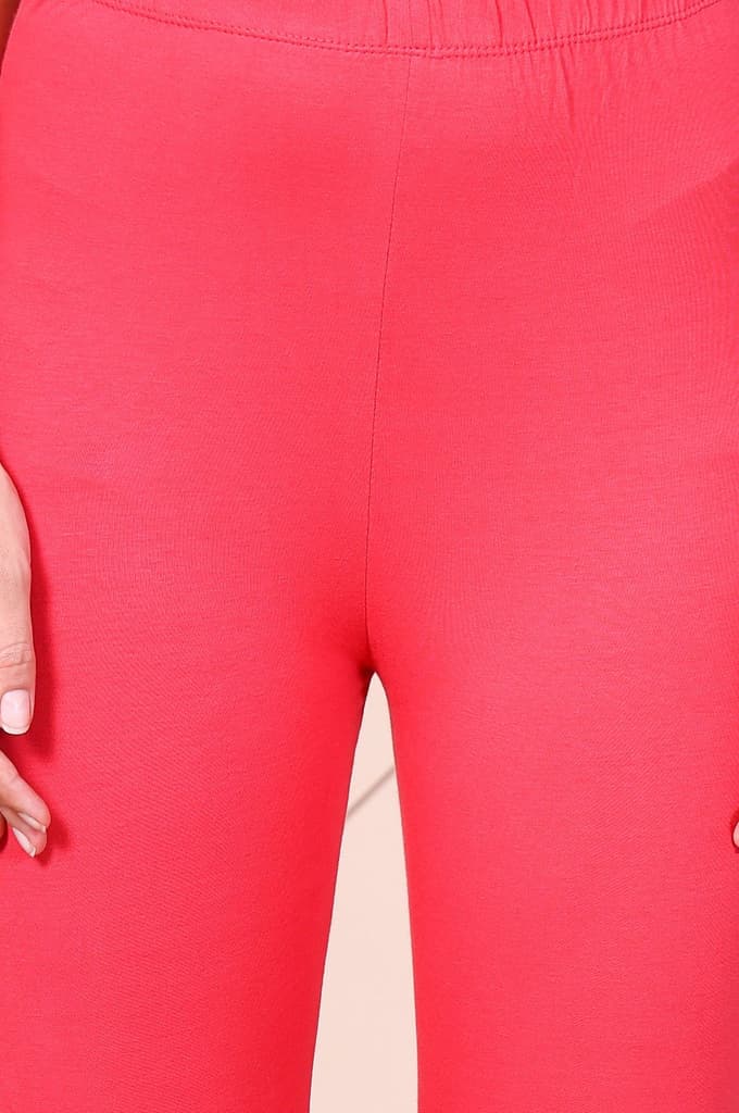Pink Solid Ankle-Length Cotton Leggings — photo 6
