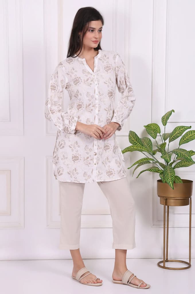 White Thread Embroidered Rayon Straight Tunic — photo 6