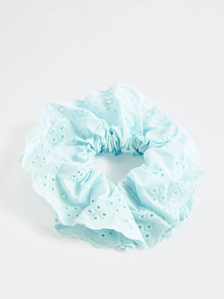 Westside Accessories Blue Embroidered Scrunchie — photo 2