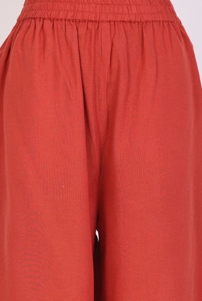 Rust Floral Printed Rayon Blend Straight Kurta with Flared Pants Co-ord Set — photo 7
