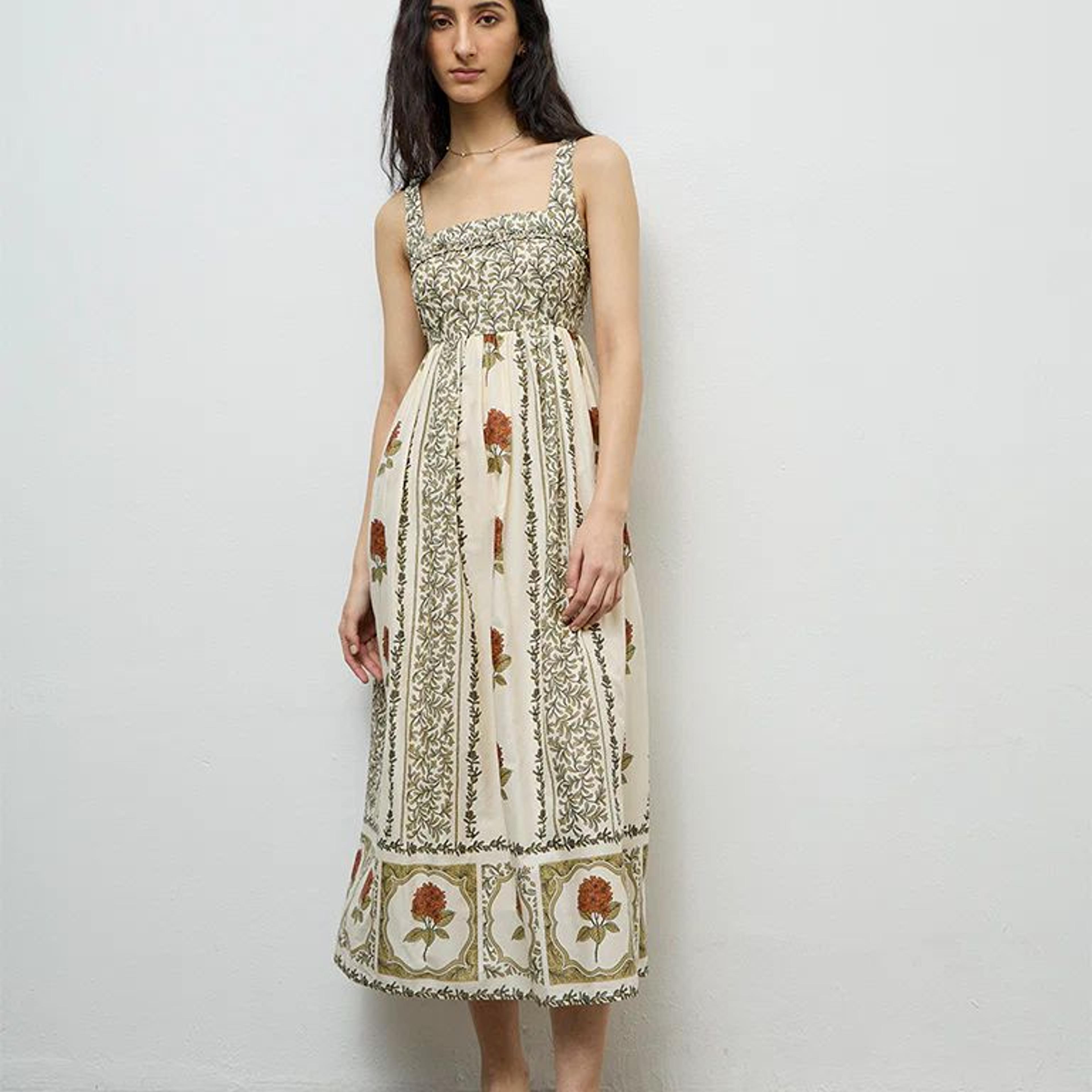 Bombay Paisley Off-White Printed Cotton A-Line Dress
