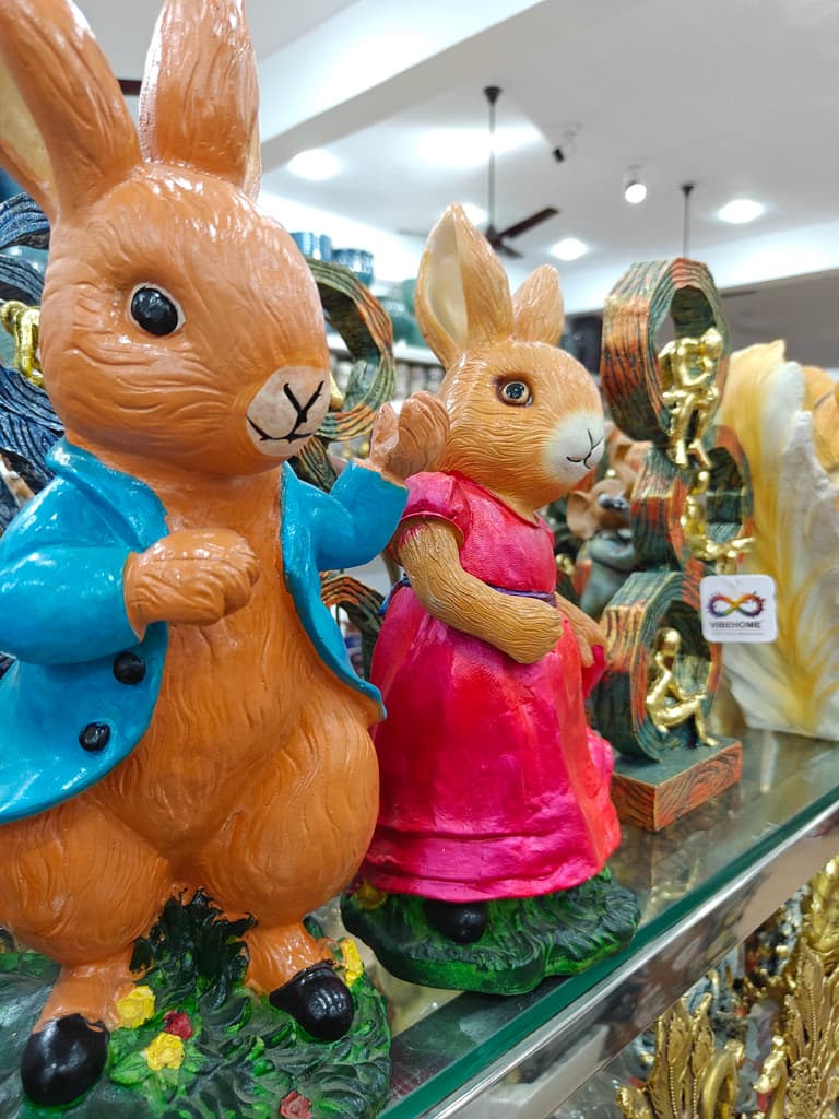 Bunny Figurines | Wooden | Pink and Brown | Decorative